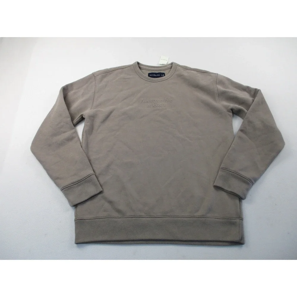 Abercrombie & Fitch Sweatshirt Mens M Brown Crewneck Embossed Logo Fleece New
